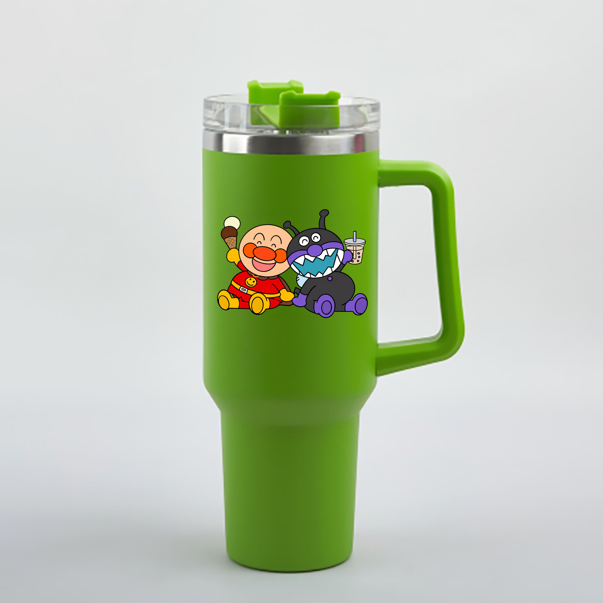 （画像用） アンパンマン Anpanman 1200mL車用タンブラー - クリスタルステッカー（プラスチックストロー付き）